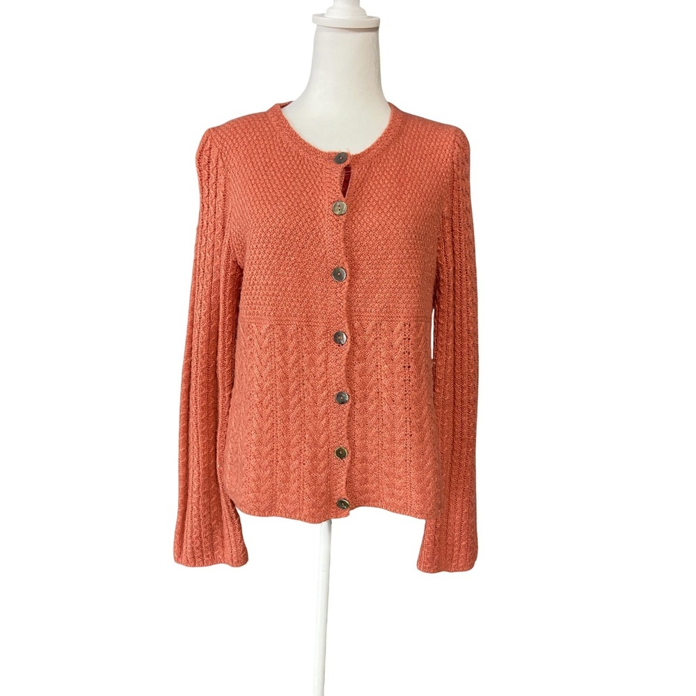Sundance Cardigan Sweater Womens S Orange Cable Knit Wool Blend Button Front